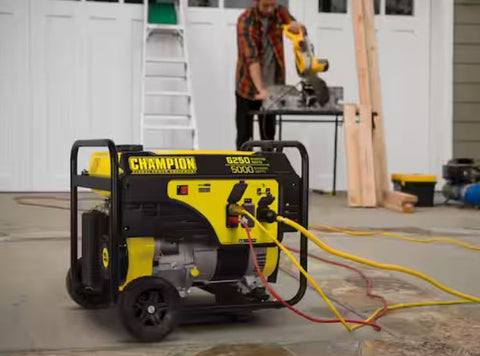 Restored Champion 100812 | 6250-Watt/5000-Watt Gasoline Powered Portable Generator | Recoil Start | With Wheel Kit (Refurbished)