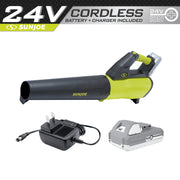 Restored Sun Joe 24V-JB-LTE | 24V 385-CFM Turbine Cordless Jet Leaf Blower Kit | 2.0-Ah Battery + Quick Charger (Refurbished)