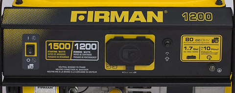 Restored Firman P01201 Gas Generator | 1500 Watts | 80cc Engine | 12 HR Run Time | Low Oil Shut Off | Generator Only (Refurbished)