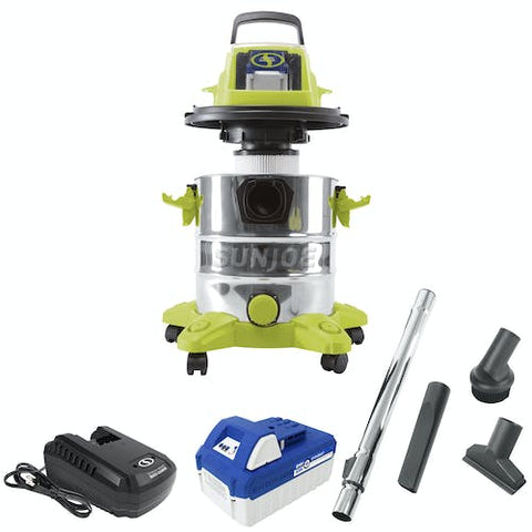 Restored Sun Joe 24V-WDV6000 | 24-Volt* IONMAX Cordless Portable Stainless Steel Wet/Dry Vacuum Kit | 5.3 Gal | W/ 4.0-Ah Battery + Charger (Refurbished)