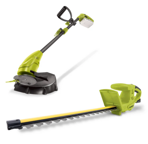 Restored Sun Joe 24V-HT18-GT10-LTE | 24V Cordless Hedge Trimmer + Stringless Grass Trimmer | W/ 2.0-Ah Battery + Charger (Refurbished)
