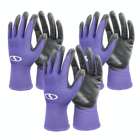 Restored Sun Joe GGNP-S3-PRP Reusable Nitrile-Palm Gloves | Tactile | Washable | One Size Fits Most | Set of 3 (Purple) (Refurbished)
