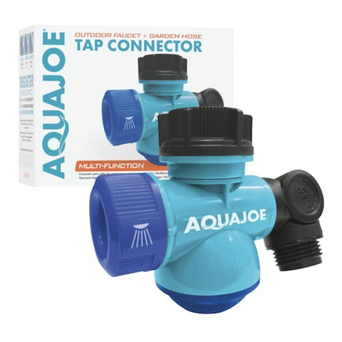 Restored Aqua Joe SJI-MFGA1-AQU Multi-Function Outdoor Faucet and Garden Hose Tap Connector, Blue (Refurbished)