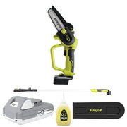 Restored Sun Joe 24V-HCSWP-LTE | 24-Volt iON+ Cordless Telescoping Pole Pruning Saw Kit | 12-Ft Reach | 4000 RPM | W/ 2.0-Ah Battery + Charger (Refurbished)